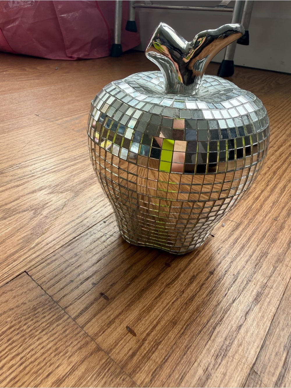 Ceramic disco Apple sculpture